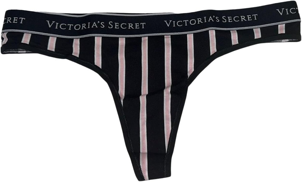 Victoria's Secret Cotton Thong Panty Color Black Stripe New