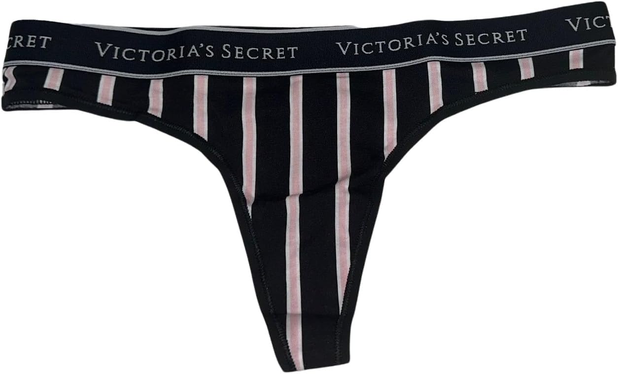 Victoria's Secret Cotton Thong Panty Color Black Stripe New