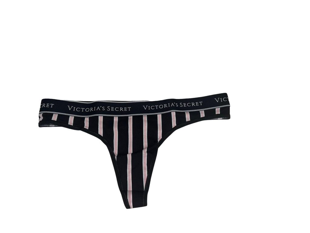 Victoria's Secret Cotton Thong Panty Color Black Stripe New