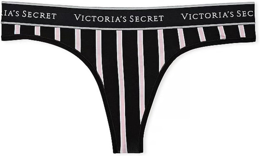 Victoria's Secret Cotton Thong Panty Color Black Stripe New