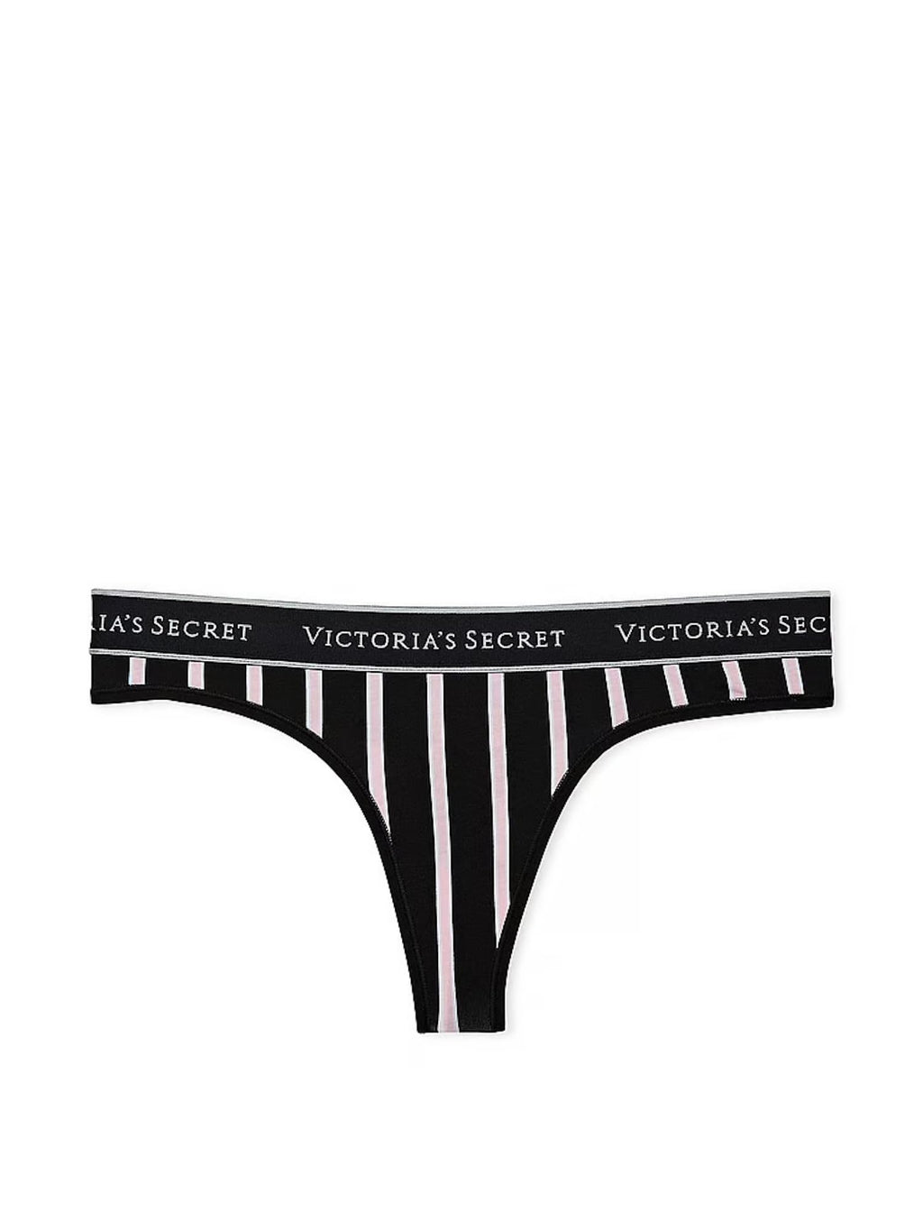 Victoria's Secret Cotton Thong Panty Color Black Stripe New