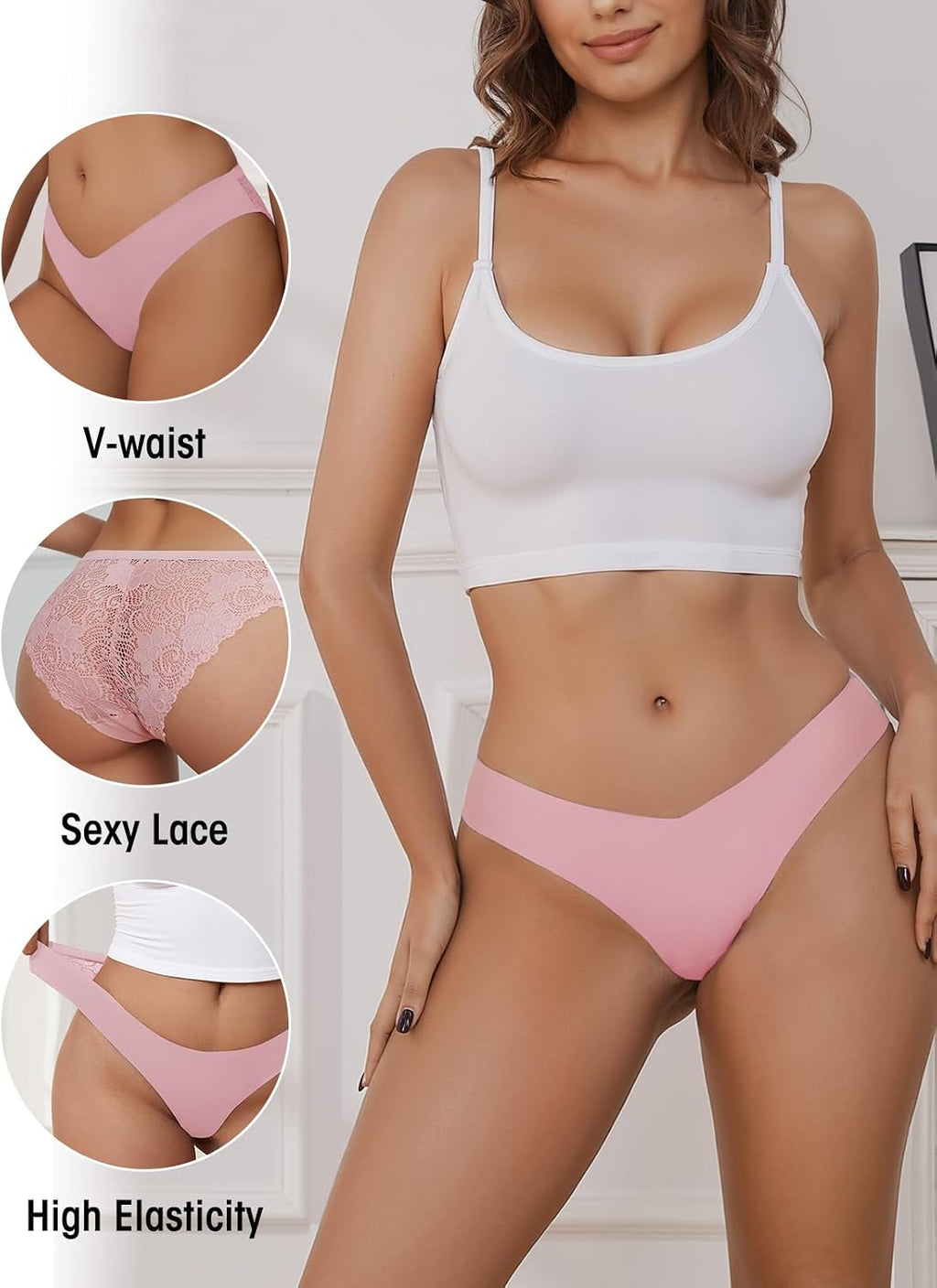Seamless Underwear for Women Sexy Lace Cheeky Bikini Panties 6 Pack