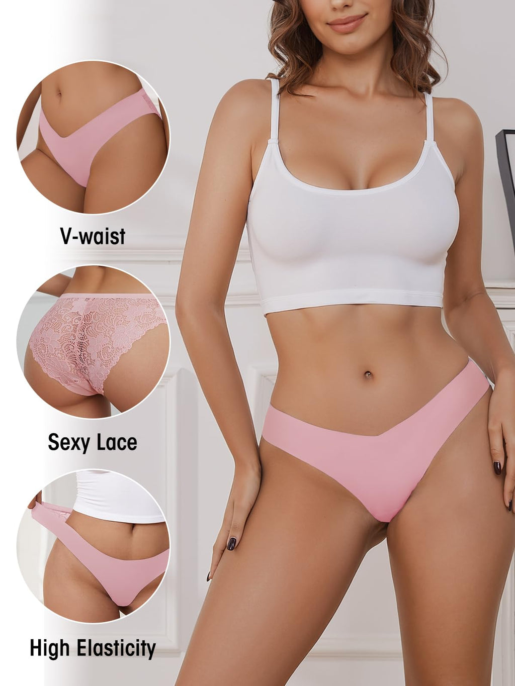 Seamless Underwear for Women Sexy Lace Cheeky Bikini Panties 6 Pack