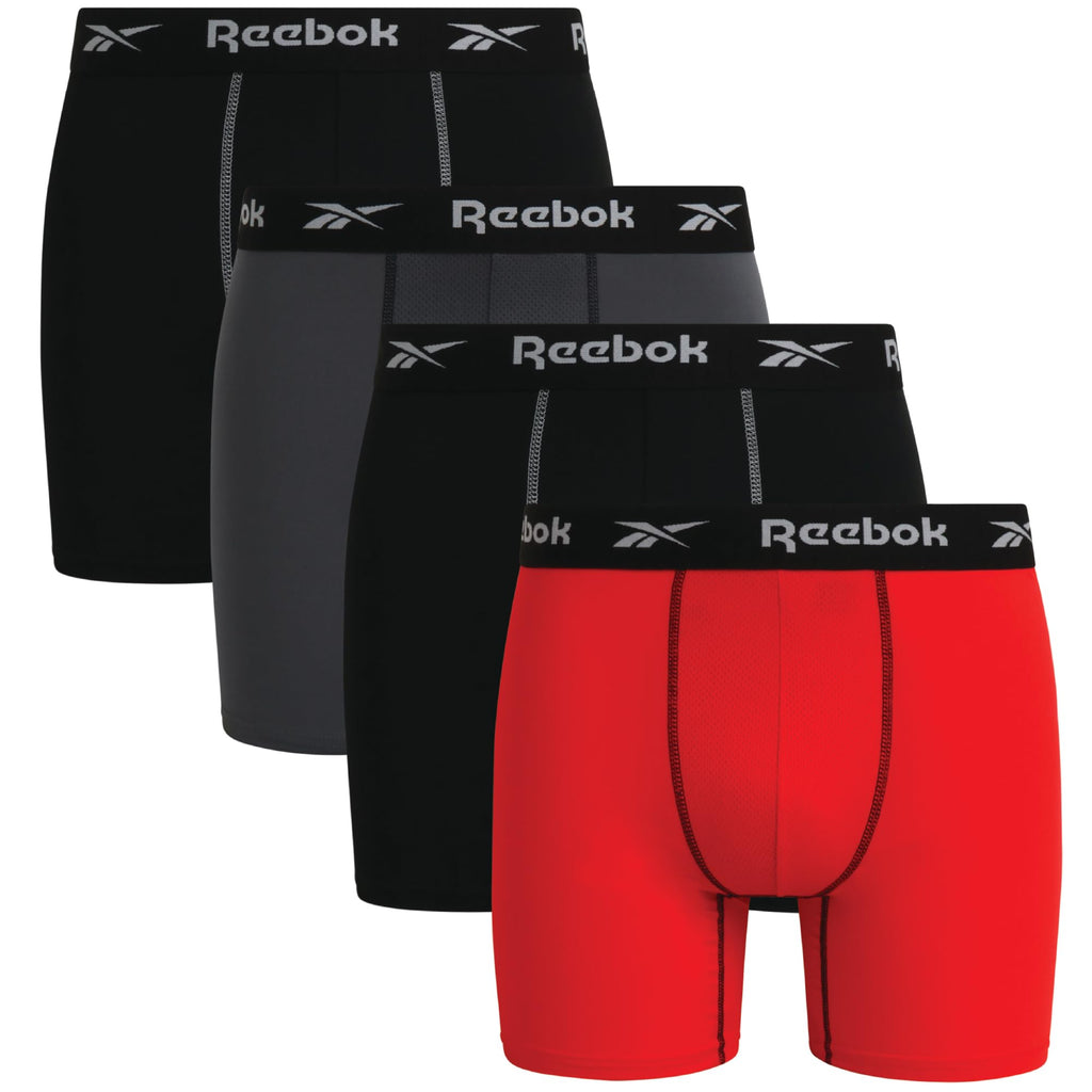 Reebok Mens Boxer Briefs - 4 Pack Underwear with Contour Pouch, 6'' Inseam