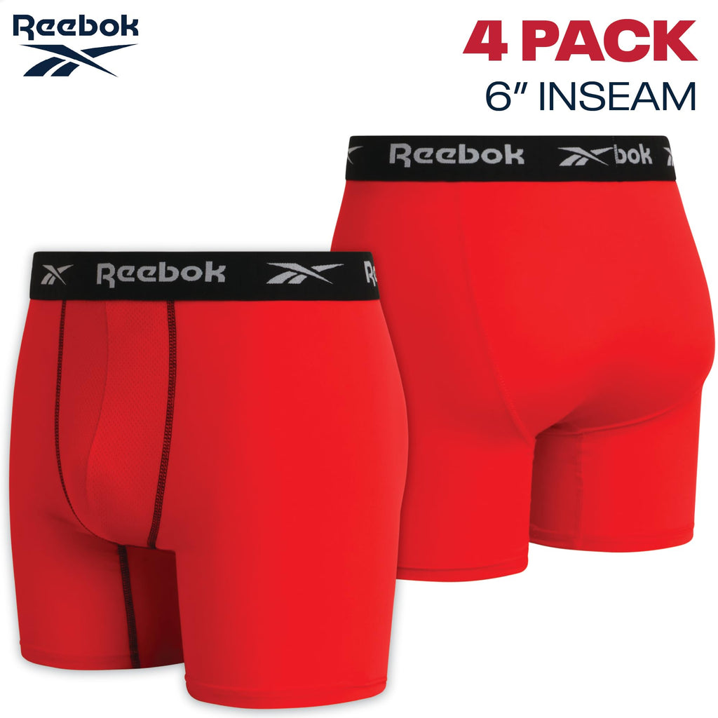 Reebok Mens Boxer Briefs - 4 Pack Underwear with Contour Pouch, 6'' Inseam
