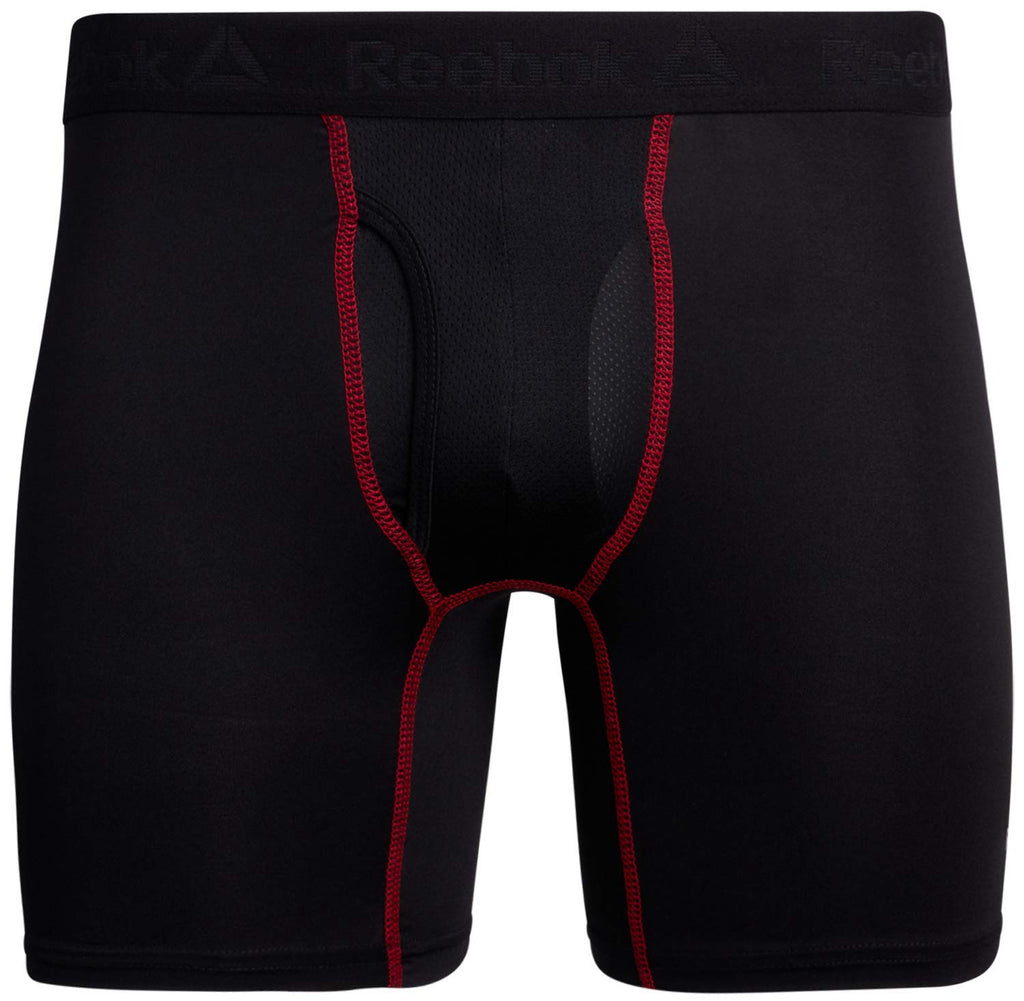 Reebok Mens Boxer Briefs - 4 Pack Underwear with Contour Pouch, 6'' Inseam