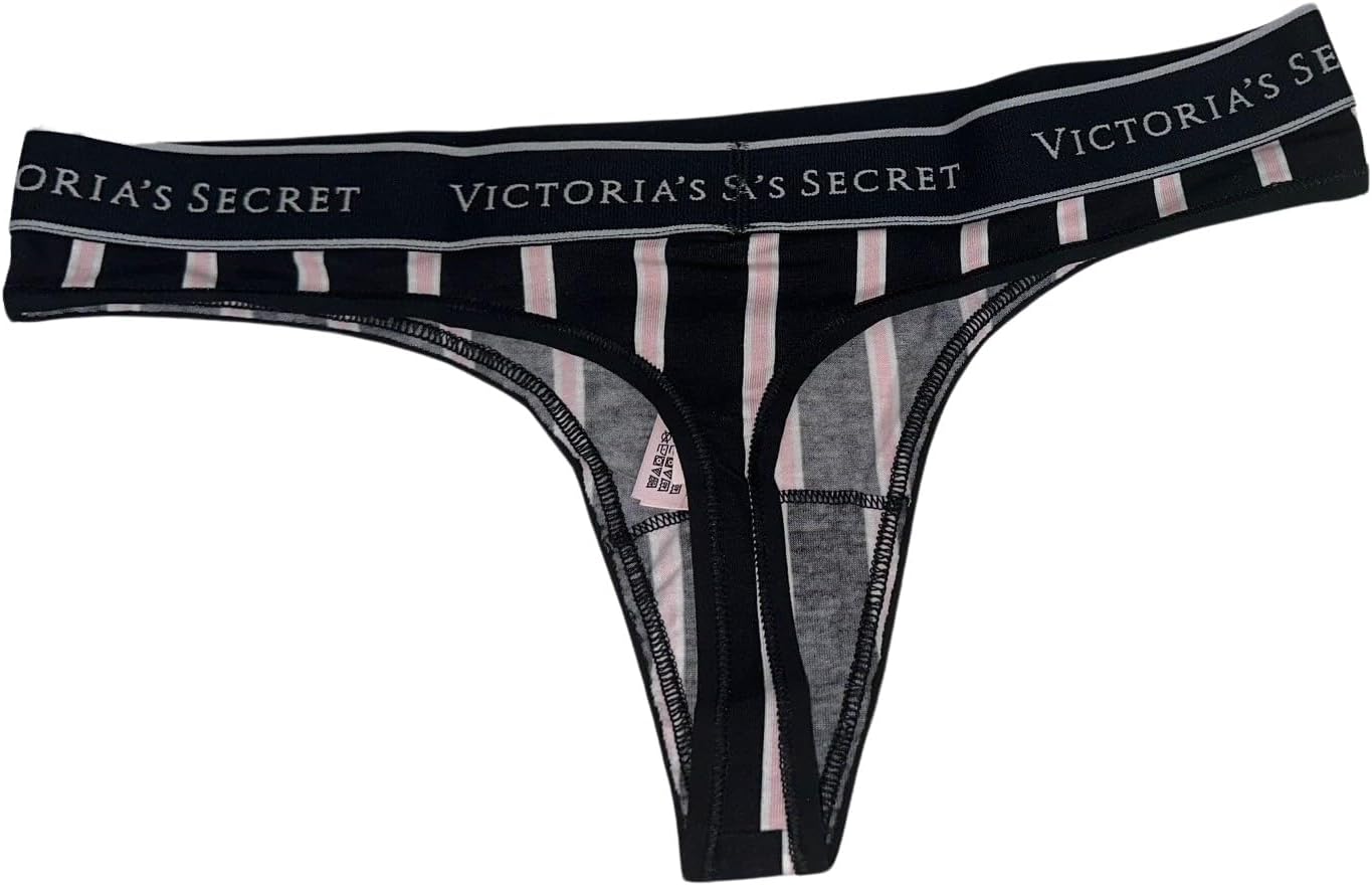 Victoria's Secret Cotton Thong Panty Color Black Stripe New