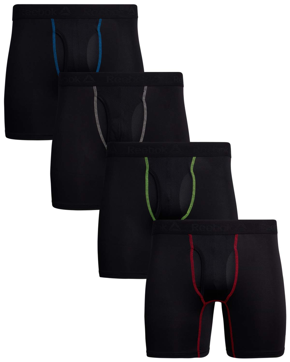 Reebok Herren Boxershorts – 4er-Pack Unterwäsche mit Konturtasche, 6'' Innennaht