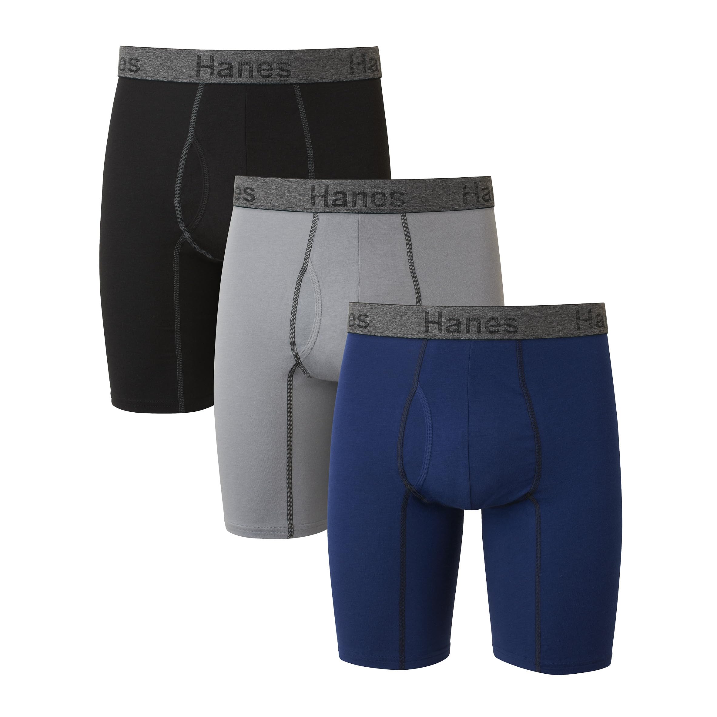 Hanes Men's Underwear Boxer Briefs or Long-Leg Boxer Briefs Pack, 3 Pack, No-Ride-Up, Stretch-Cotton Men Clothing