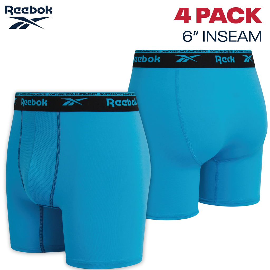 Reebok Mens Boxer Briefs - 4 Pack Underwear with Contour Pouch, 6'' Inseam