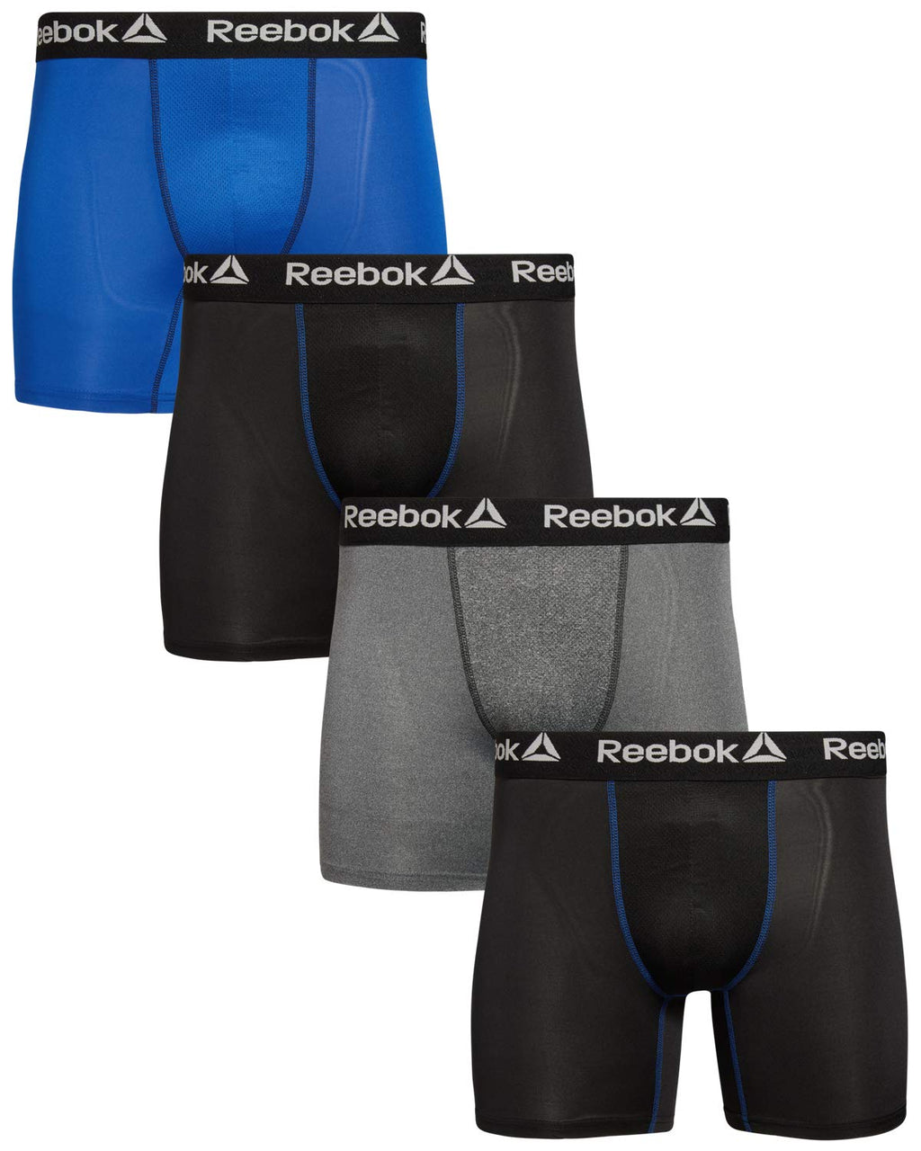 Reebok Mens Boxer Briefs - 4 Pack Underwear with Contour Pouch, 6'' Inseam