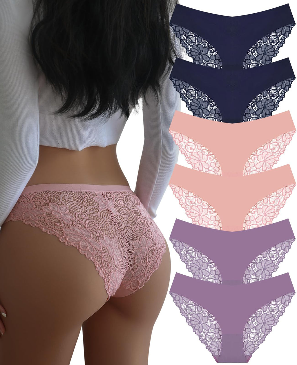 Seamless Underwear for Women Sexy Lace Cheeky Bikini Panties 6 Pack