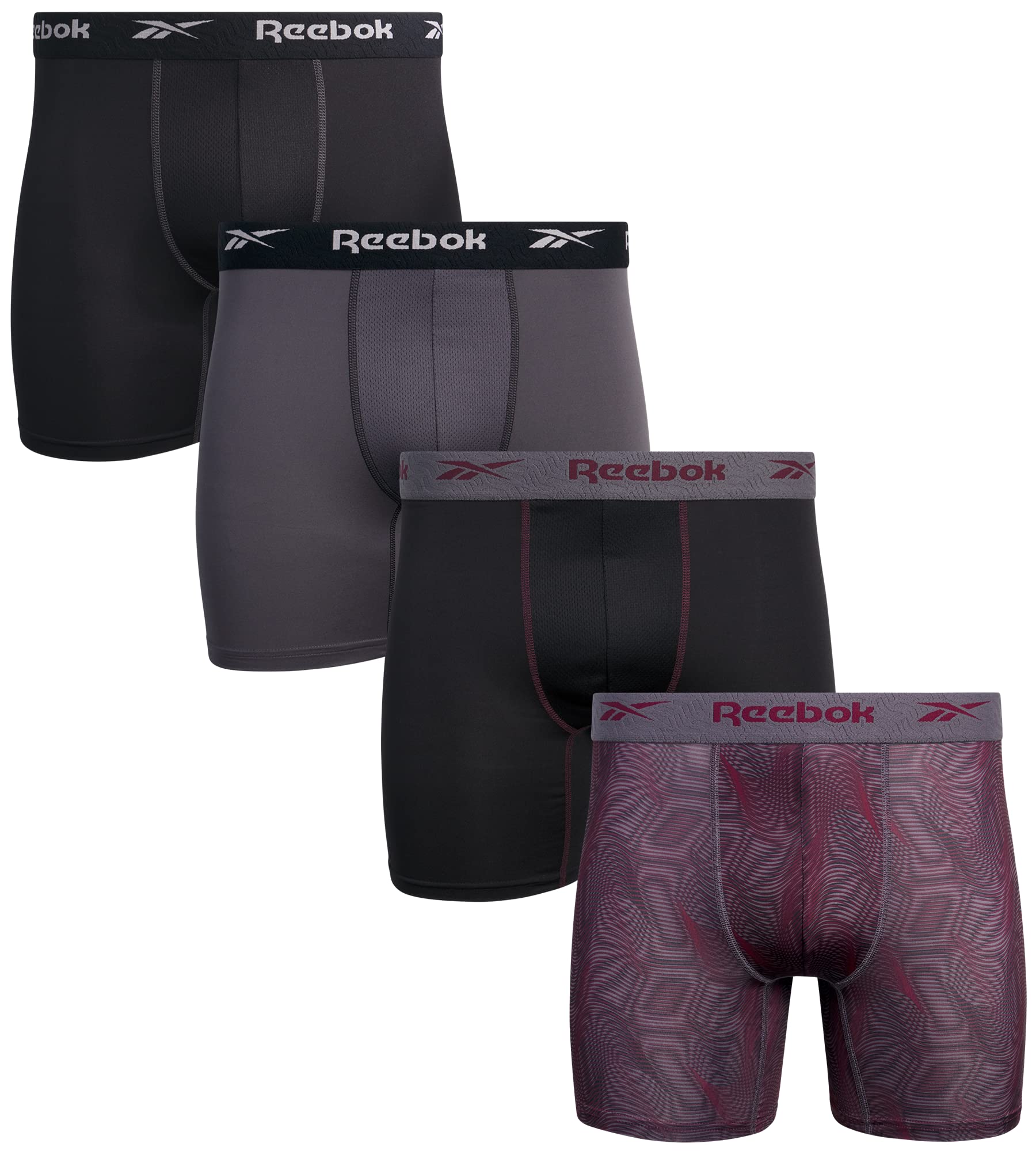 Reebok Herren Boxershorts – 4er-Pack Unterwäsche mit Konturtasche, 6'' Innennaht