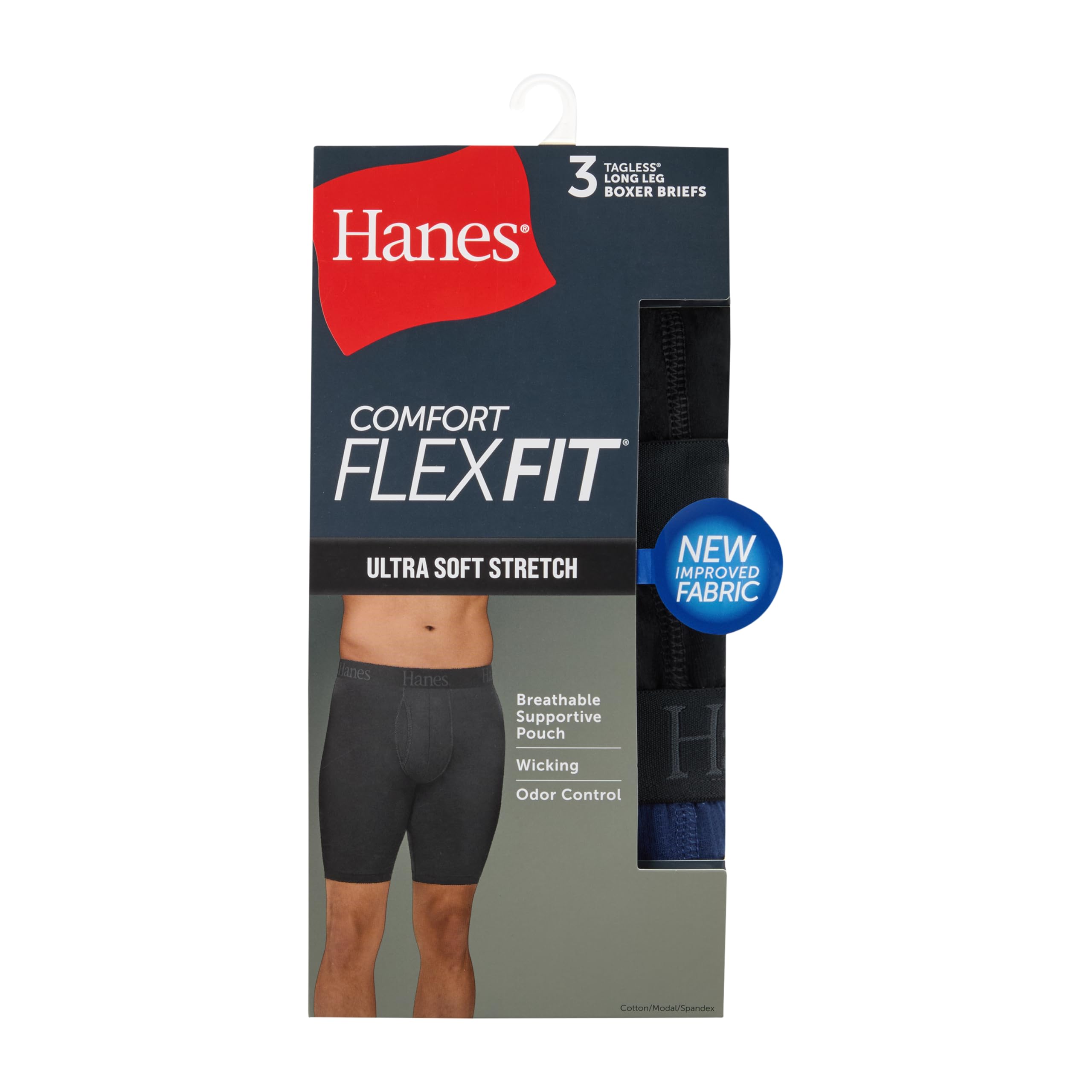 Hanes Men's Underwear Boxer Briefs or Long-Leg Boxer Briefs Pack, 3 Pack, No-Ride-Up, Stretch-Cotton Men Clothing