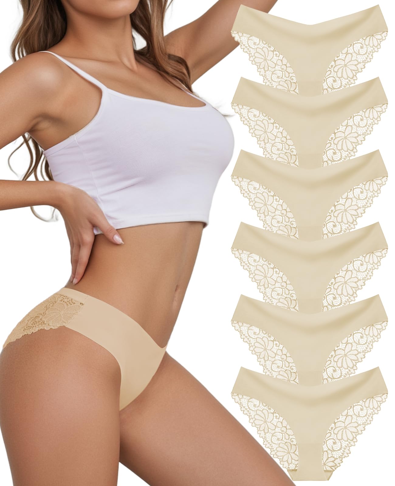 Nahtlose Unterwäsche für Damen, sexy Spitzen-Bikini-Höschen, 6er-Pack