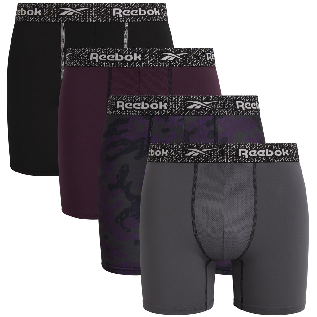 Reebok Mens Boxer Briefs - 4 Pack Underwear with Contour Pouch, 6'' Inseam