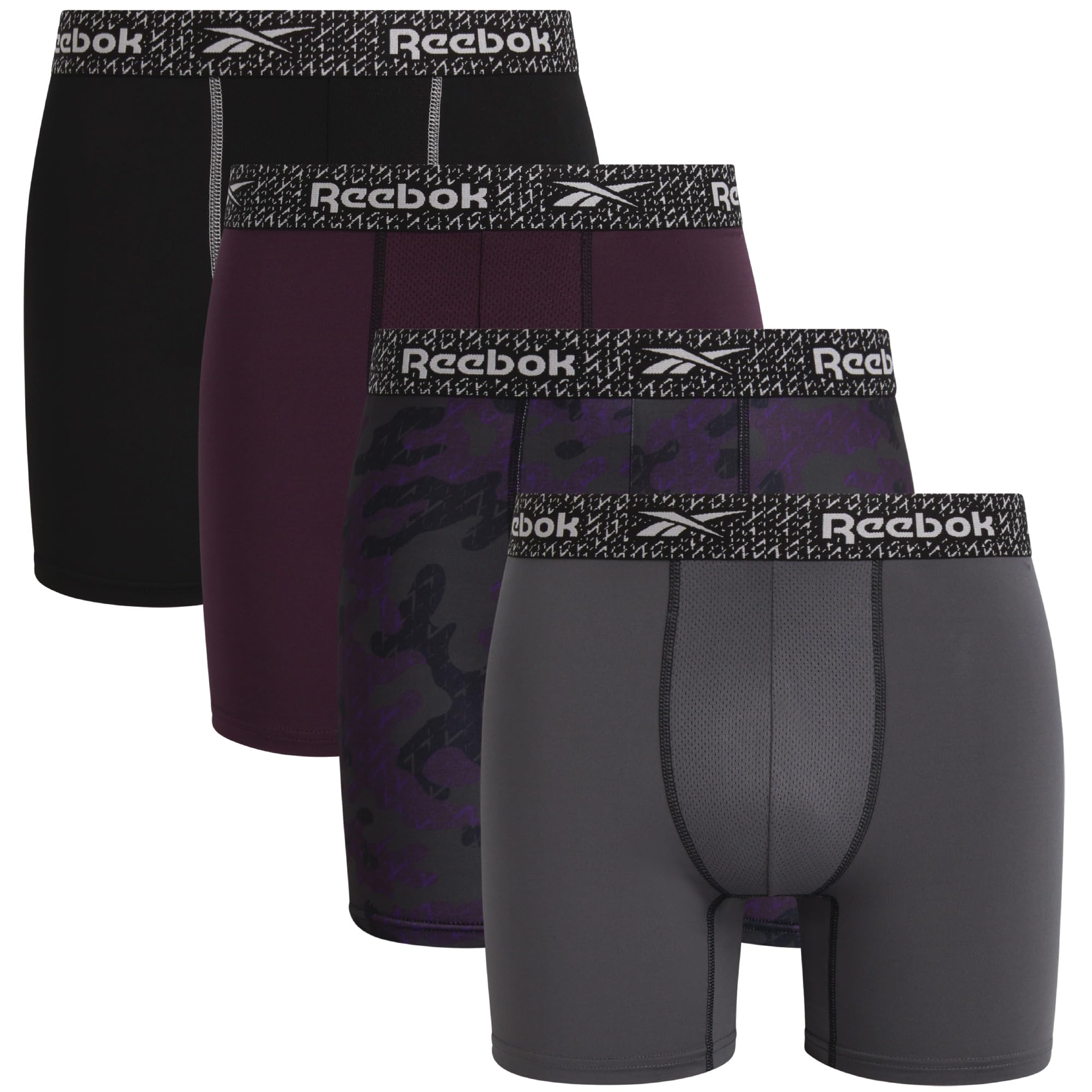 Reebok Mens Boxer Briefs - 4 Pack Underwear with Contour Pouch, 6'' Inseam
