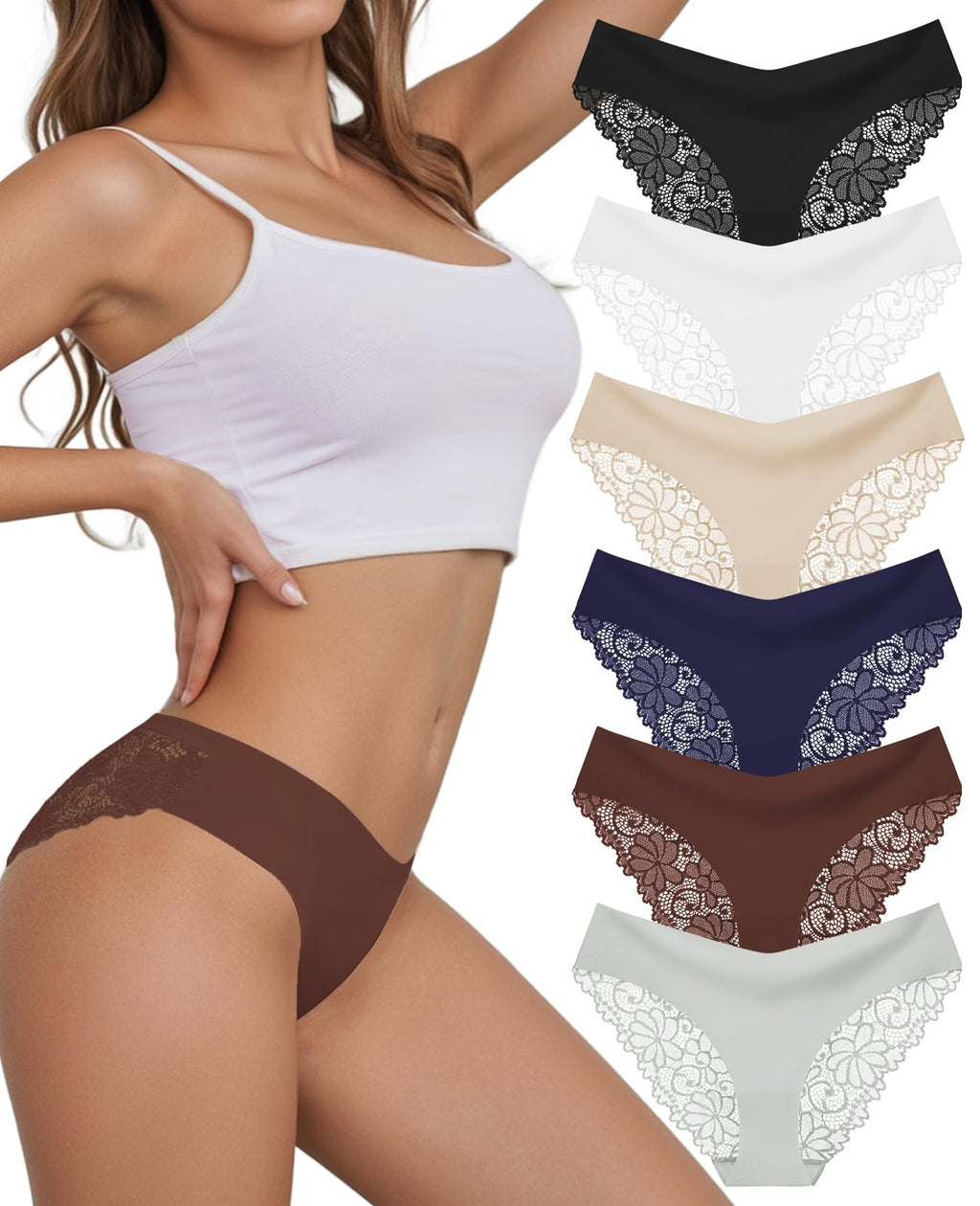 Seamless Underwear for Women Sexy Lace Cheeky Bikini Panties 6 Pack