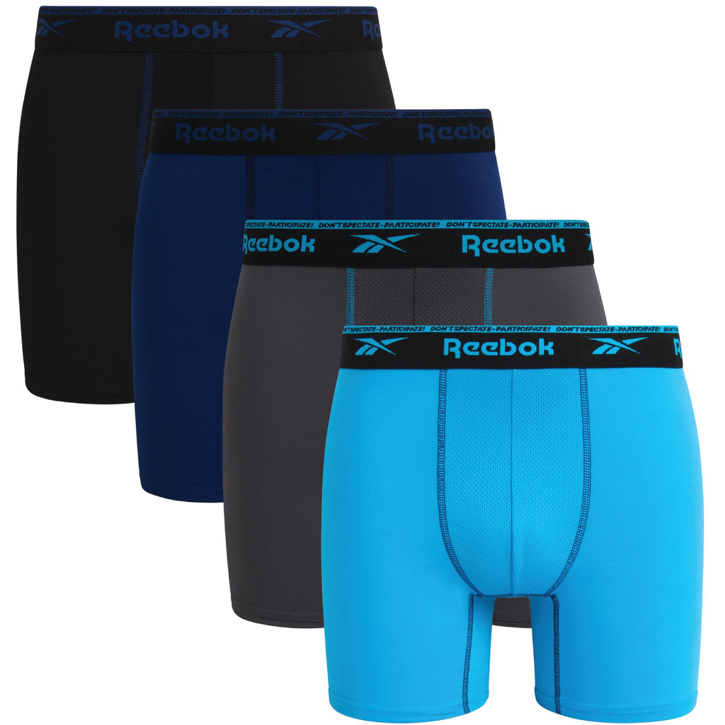Reebok Mens Boxer Briefs - 4 Pack Underwear with Contour Pouch, 6'' Inseam