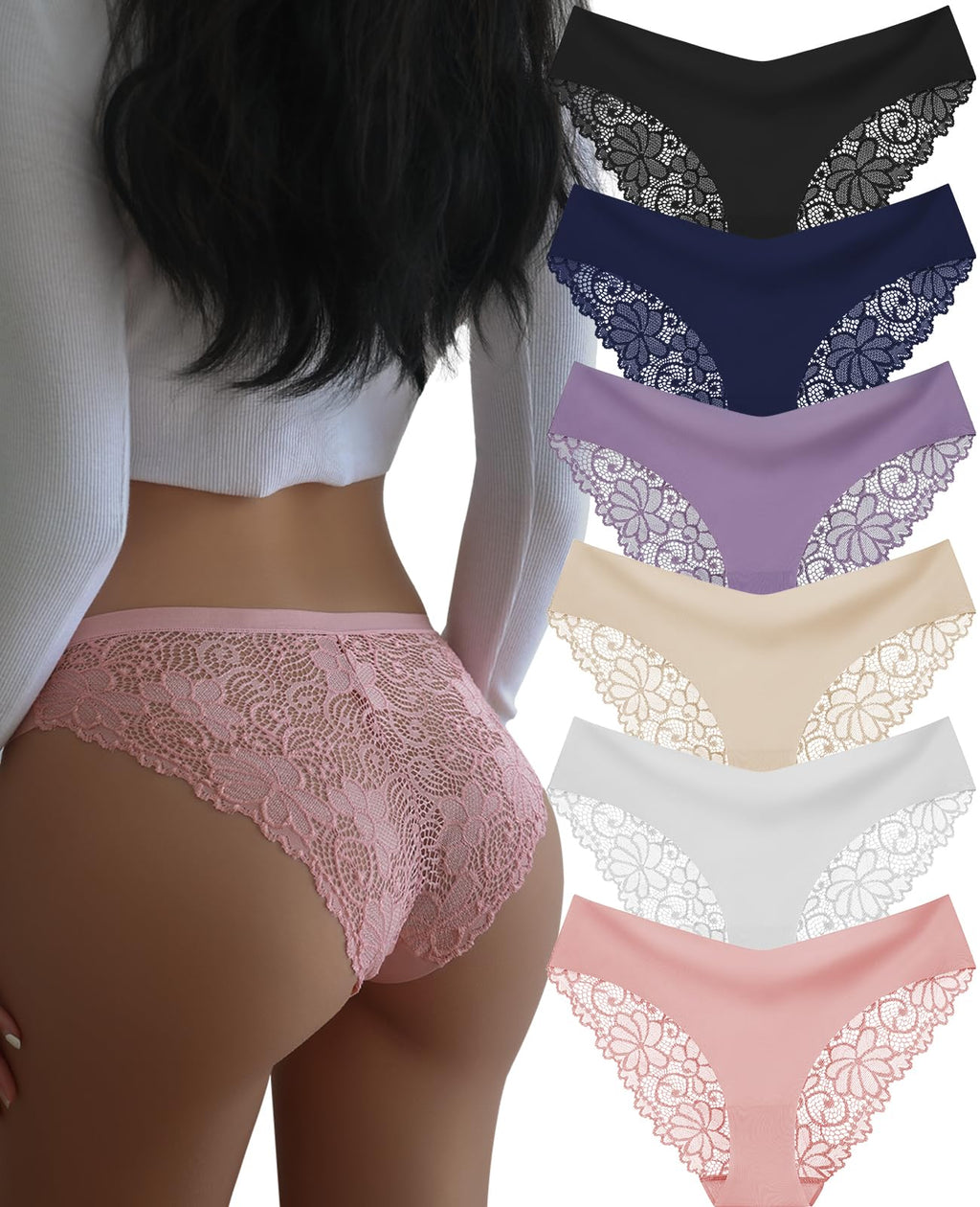 Seamless Underwear for Women Sexy Lace Cheeky Bikini Panties 6 Pack
