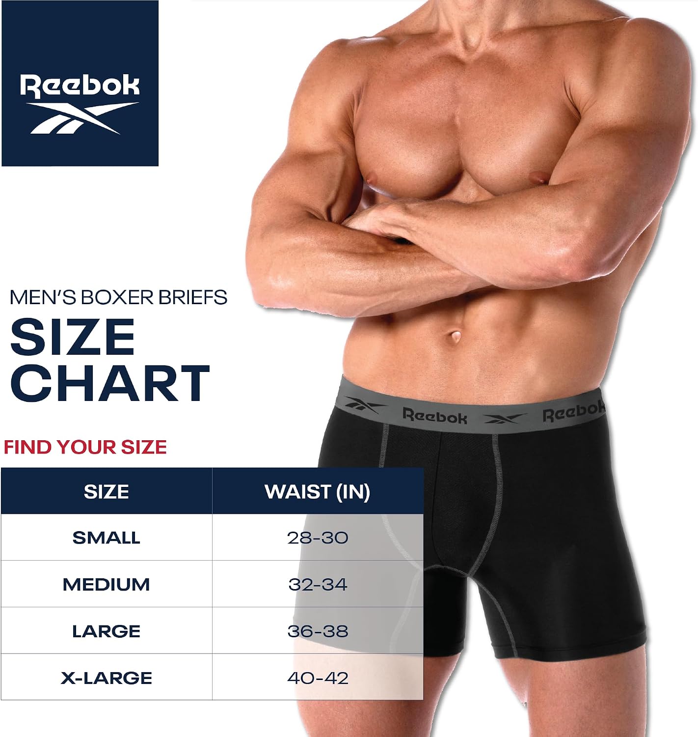 Reebok Mens Boxer Briefs - 4 Pack Underwear with Contour Pouch, 6'' Inseam