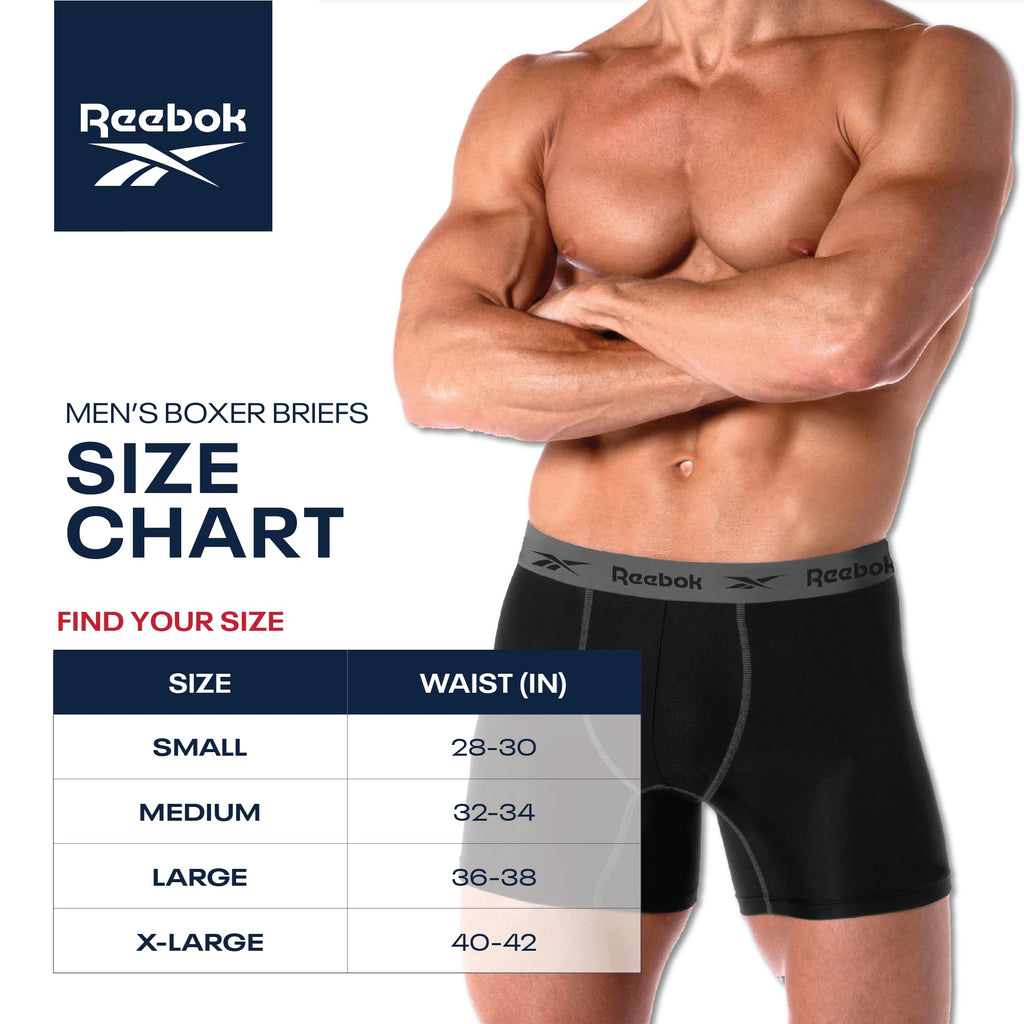 Reebok Mens Boxer Briefs - 4 Pack Underwear with Contour Pouch, 6'' Inseam