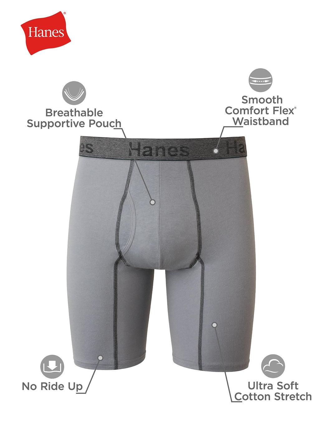 Hanes Men's Underwear Boxer Briefs or Long-Leg Boxer Briefs Pack, 3 Pack, No-Ride-Up, Stretch-Cotton Men Clothing