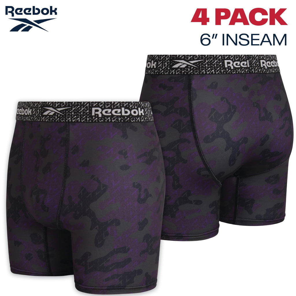 Reebok Mens Boxer Briefs - 4 Pack Underwear with Contour Pouch, 6'' Inseam