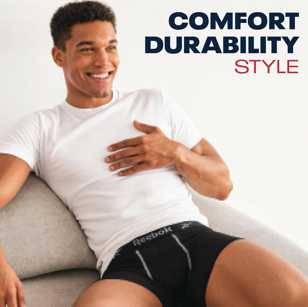 Reebok Mens Boxer Briefs - 4 Pack Underwear with Contour Pouch, 6'' Inseam