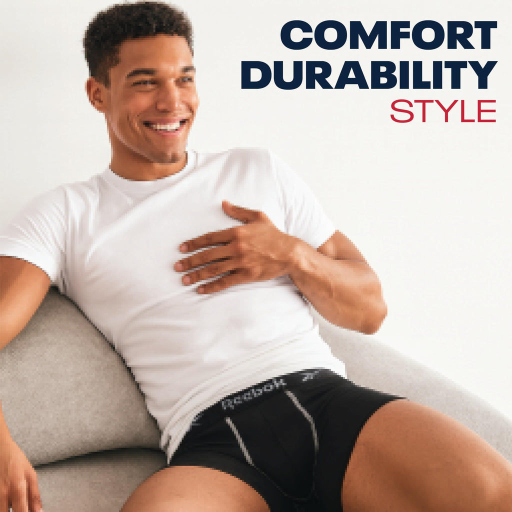 Reebok Mens Boxer Briefs - 4 Pack Underwear with Contour Pouch, 6'' Inseam