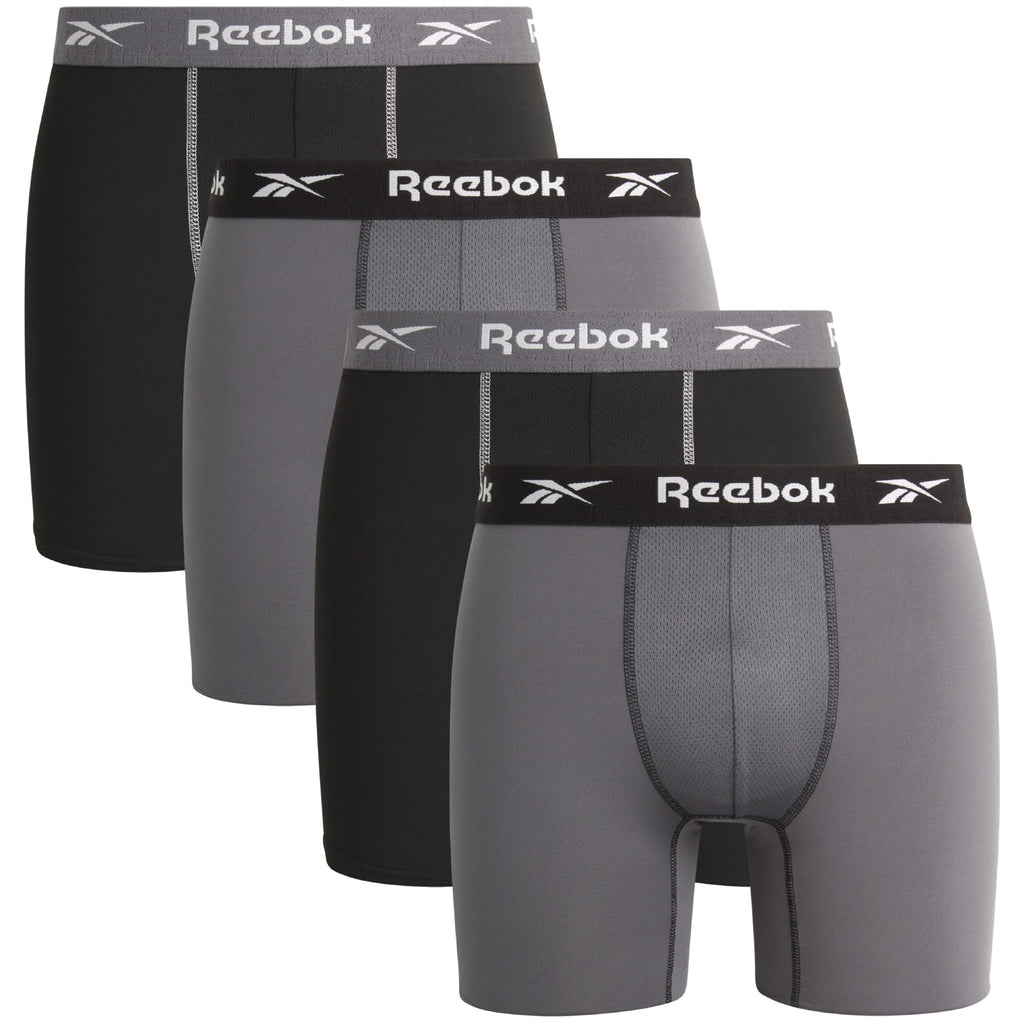 Reebok Mens Boxer Briefs - 4 Pack Underwear with Contour Pouch, 6'' Inseam