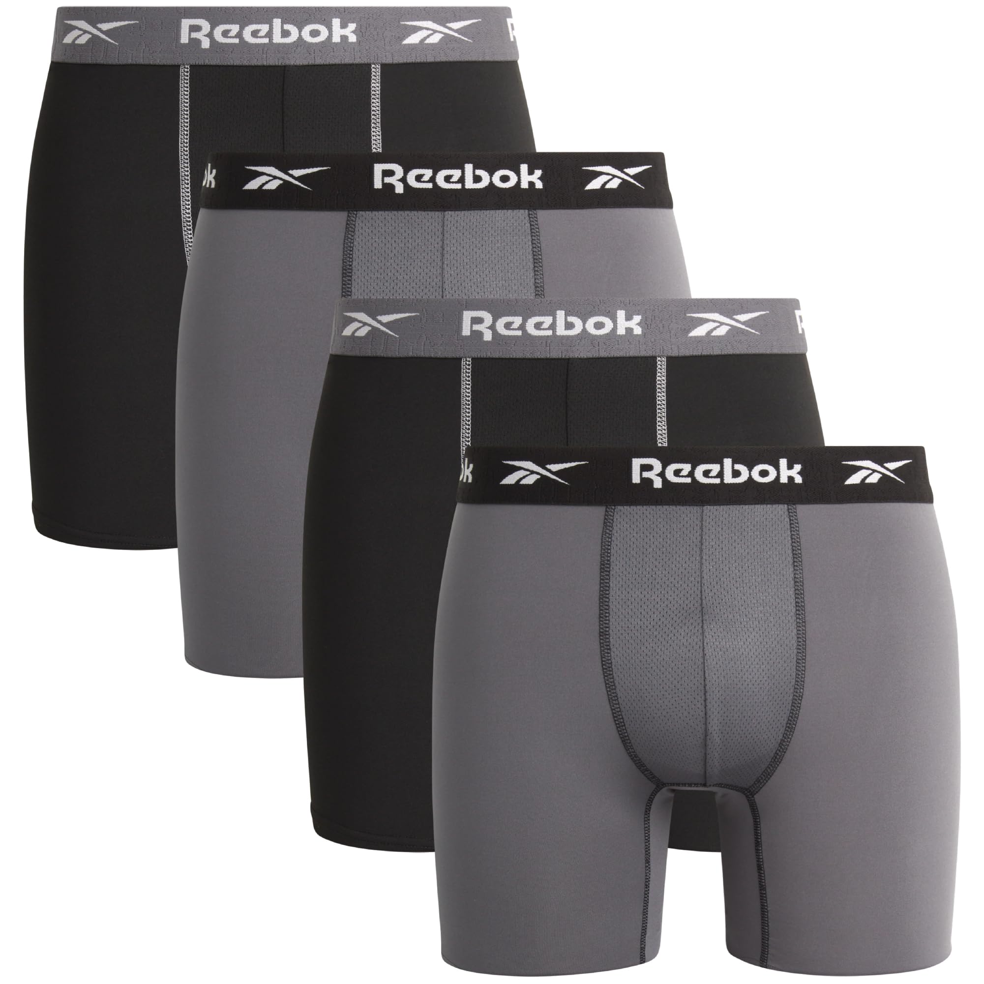 Reebok Mens Boxer Briefs - 4 Pack Underwear with Contour Pouch, 6'' Inseam