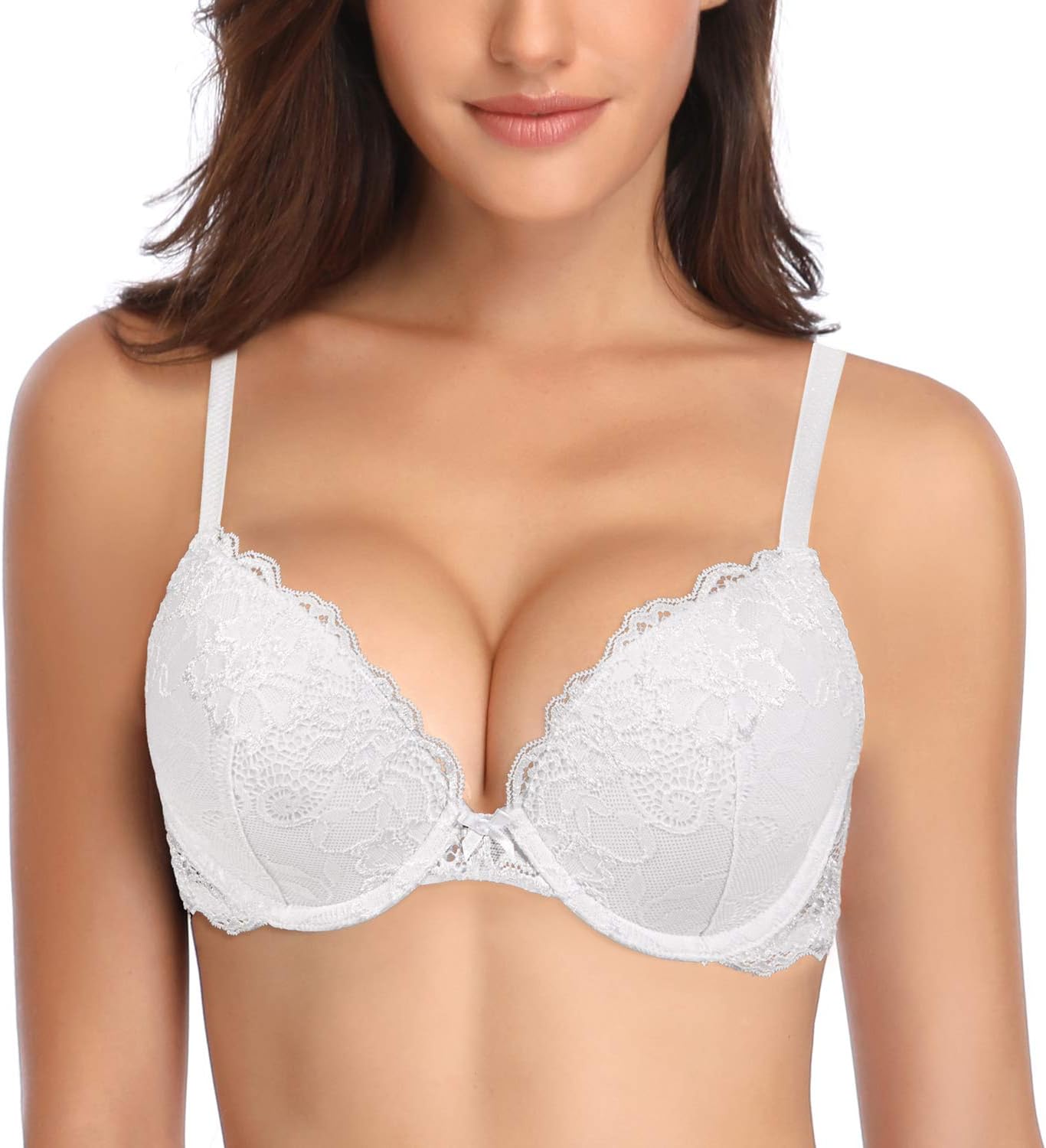 Deyllo Damen Push-up-Spitzen-BH Bequemer gepolsterter Bügel-BH Lift-up Eine Körbchengröße zusätzlich