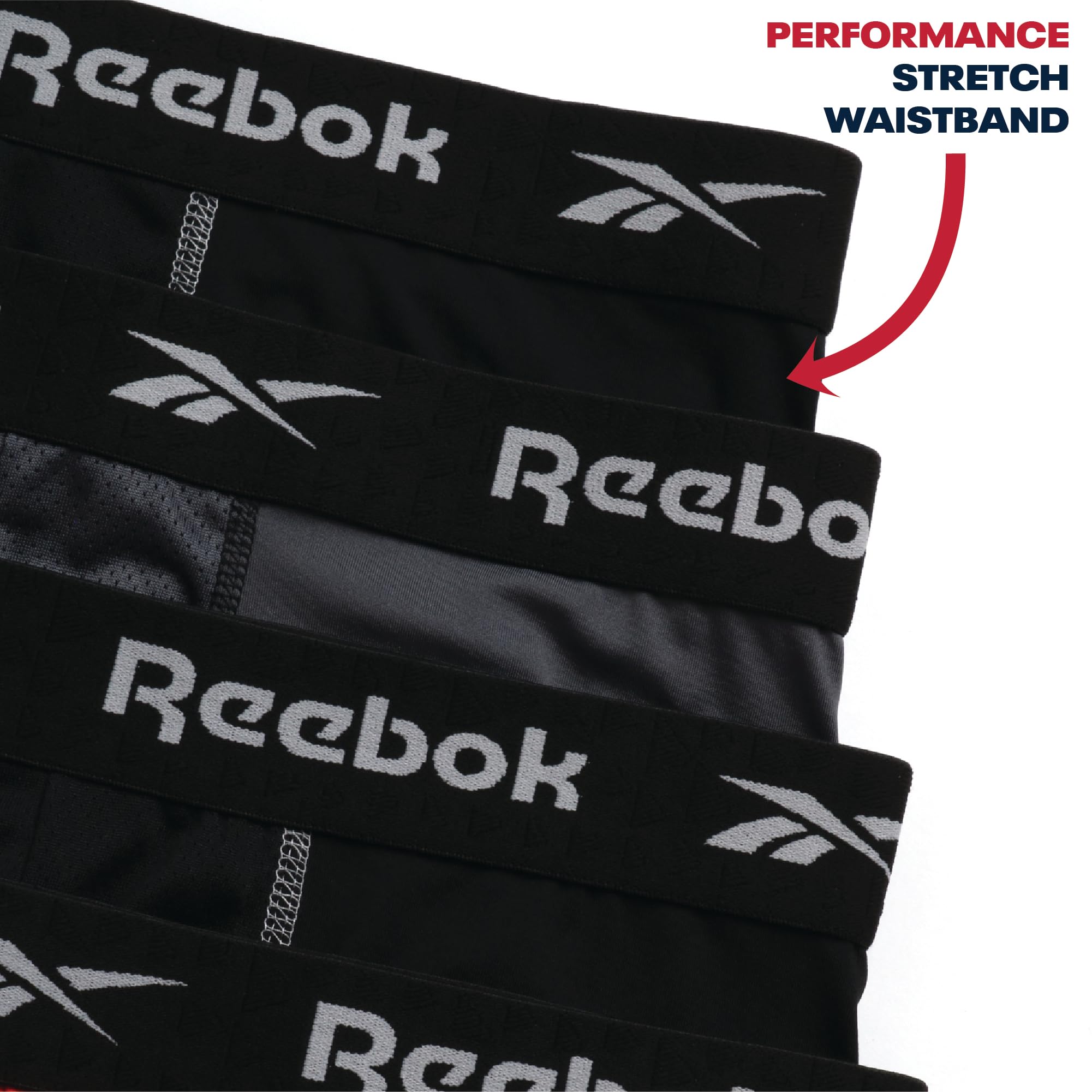 Reebok Mens Boxer Briefs - 4 Pack Underwear with Contour Pouch, 6'' Inseam