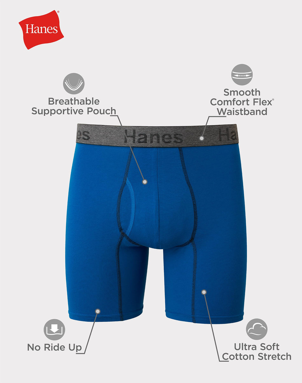 Hanes Men's Underwear Boxer Briefs or Long-Leg Boxer Briefs Pack, 3 Pack, No-Ride-Up, Stretch-Cotton Men Clothing