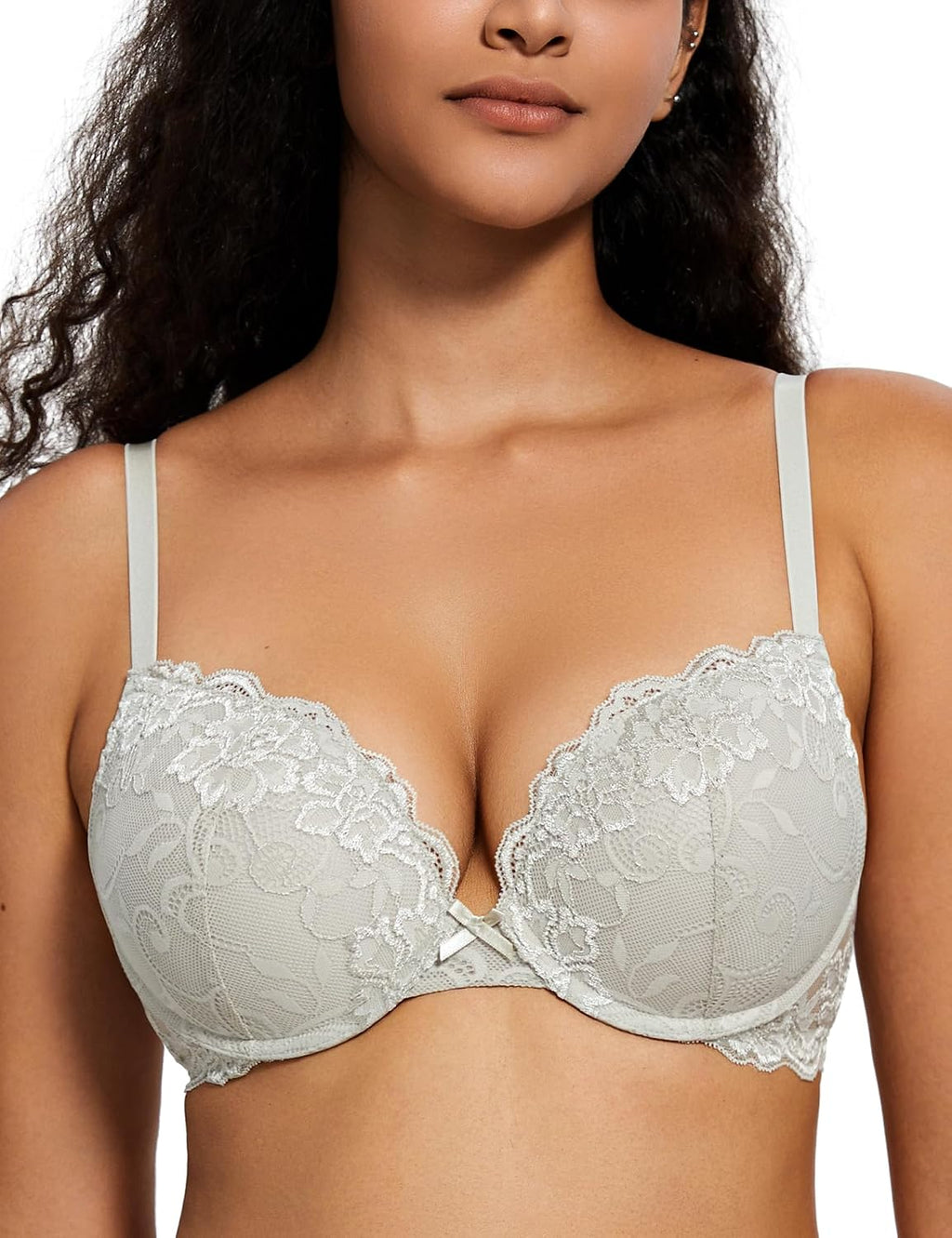 Deyllo Women’s Push Up Lace Bra Comfort Padded Underwire Bra Lift Up Add One Cup