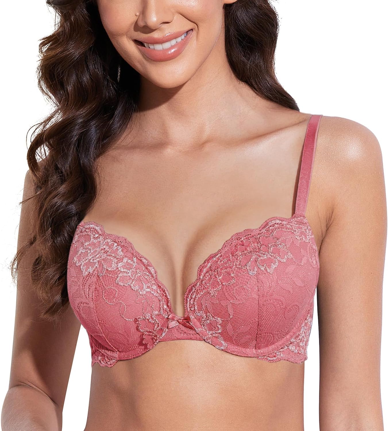 Deyllo Damen Push-up-Spitzen-BH Bequemer gepolsterter Bügel-BH Lift-up Eine Körbchengröße zusätzlich