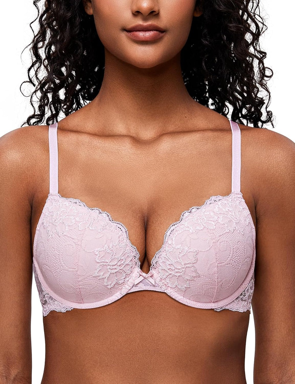 Deyllo Women’s Push Up Lace Bra Comfort Padded Underwire Bra Lift Up Add One Cup