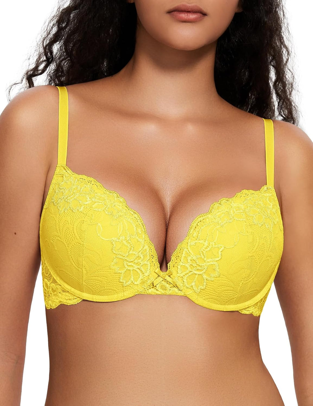 Deyllo Women’s Push Up Lace Bra Comfort Padded Underwire Bra Lift Up Add One Cup