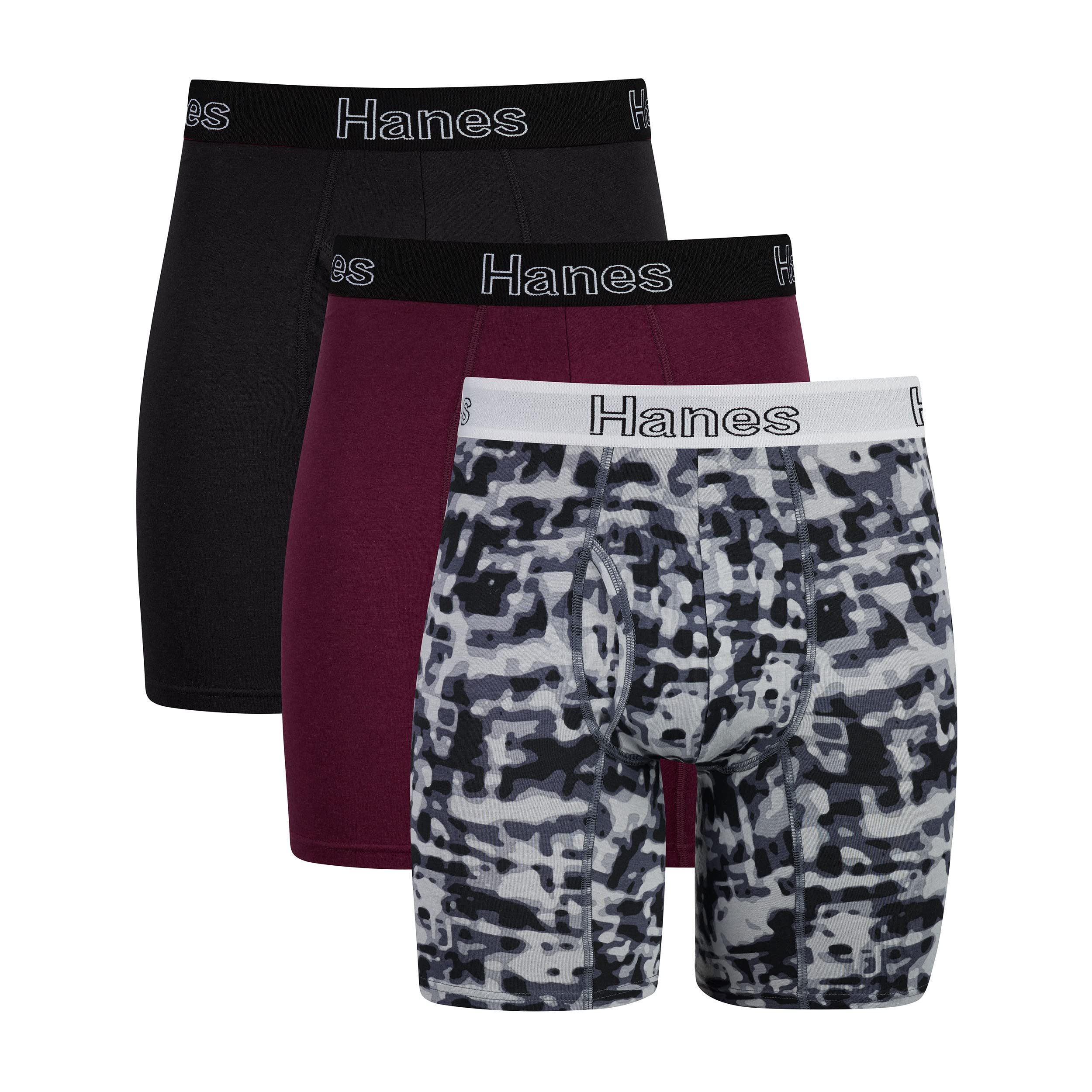 Hanes Herren Unterwäsche Boxer Briefs oder lange Boxer Briefs, 3er-Pack, kein Hochrutschen, Stretch-Baumwolle Herrenbekleidung