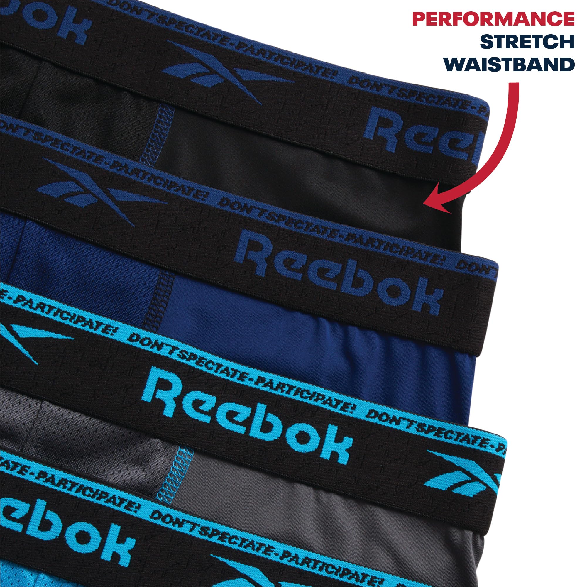 Reebok Mens Boxer Briefs - 4 Pack Underwear with Contour Pouch, 6'' Inseam