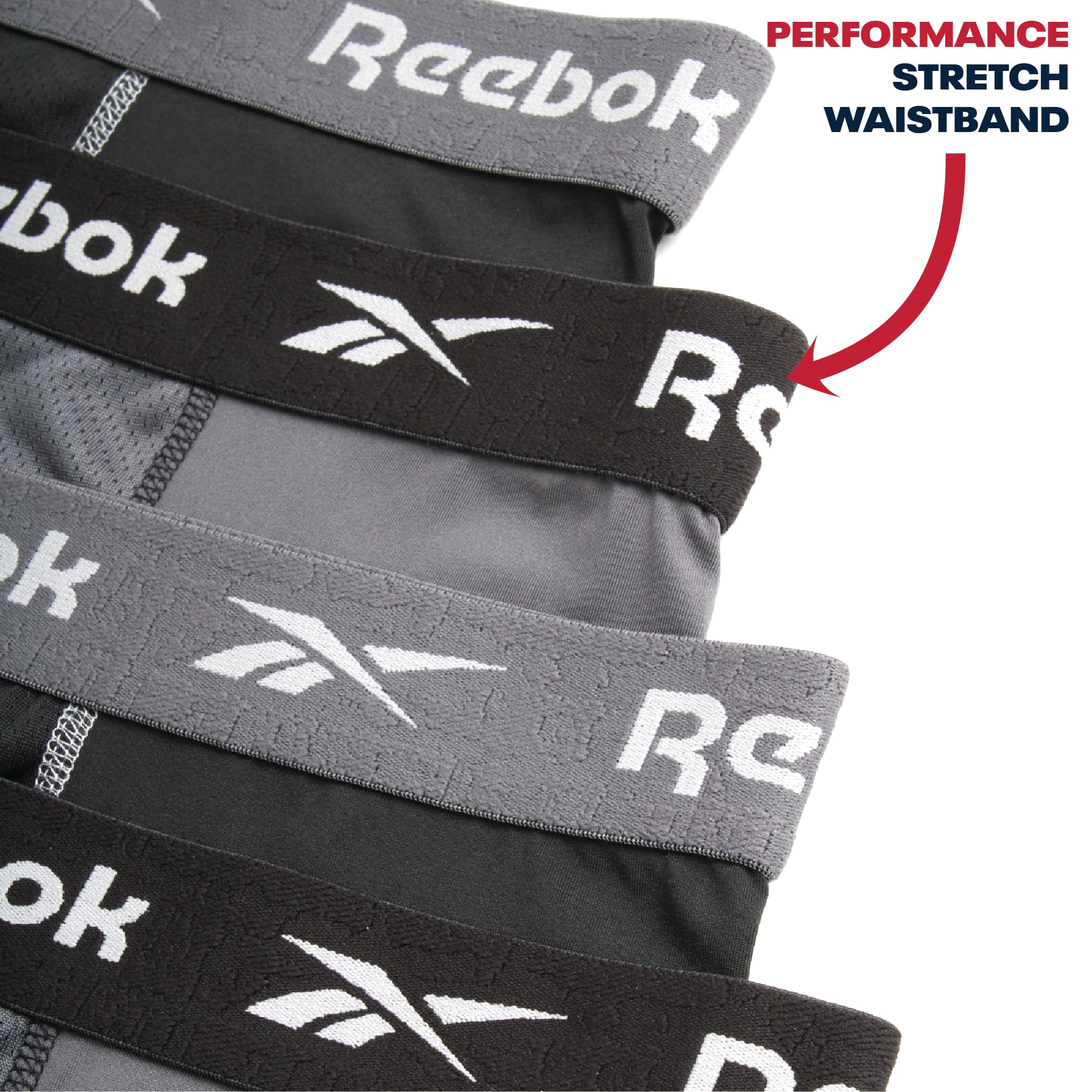 Reebok Mens Boxer Briefs - 4 Pack Underwear with Contour Pouch, 6'' Inseam