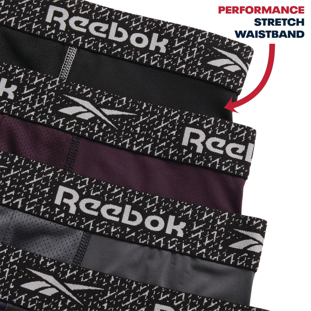 Reebok Mens Boxer Briefs - 4 Pack Underwear with Contour Pouch, 6'' Inseam