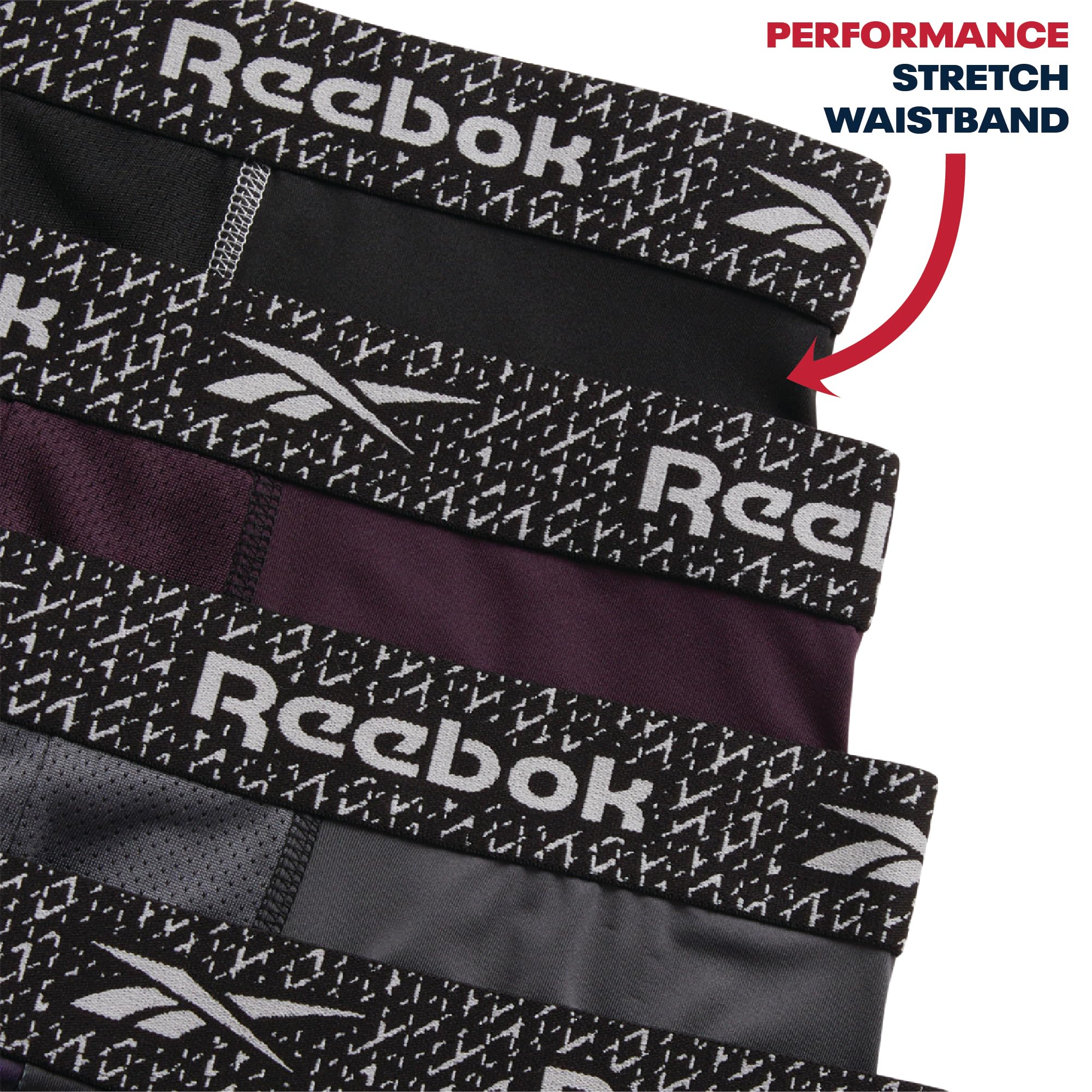 Reebok Mens Boxer Briefs - 4 Pack Underwear with Contour Pouch, 6'' Inseam