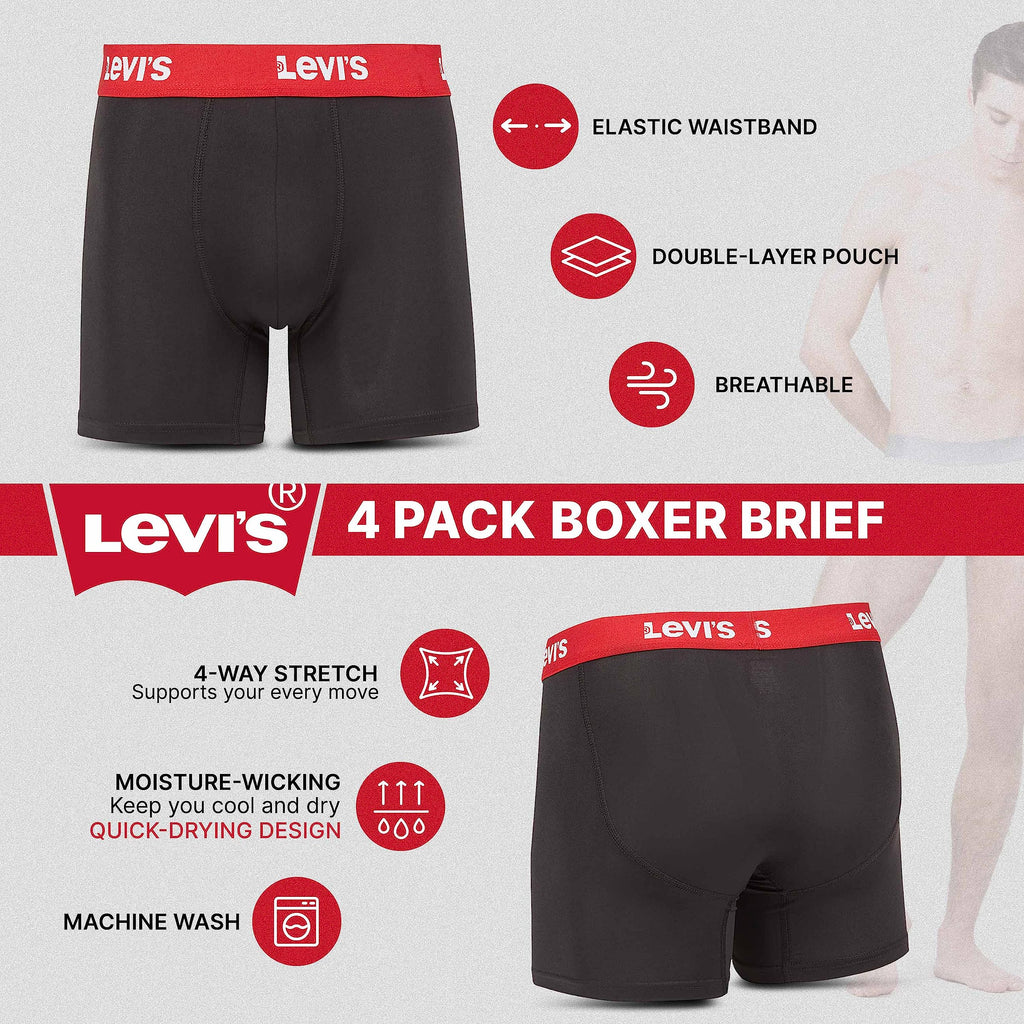 Levi's Mens Underwear Microfiber Boxer Brief for Men Ultra Soft 4 Pack